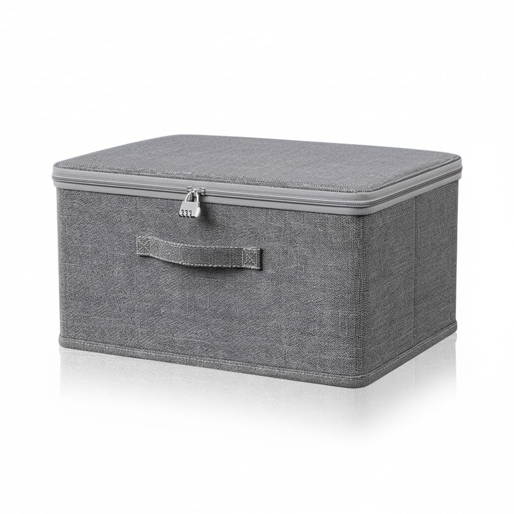 Doukesh Storage Box with Lock, Storage Boxes With Lids Fabric,Combination Lock Box, Fabric Closet Organizer for Clothes, Jeans, T-shirts, Quilts, Sweater (45x35x26cm)