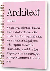 FOUGSTA Architect Spiral Notebook - 160 Page (80 Sheet) Design Sketchbook for Architects & Engineers, 8x6 Inches Grid Ruled with 'Visionary Doodler' Quote - XXR15