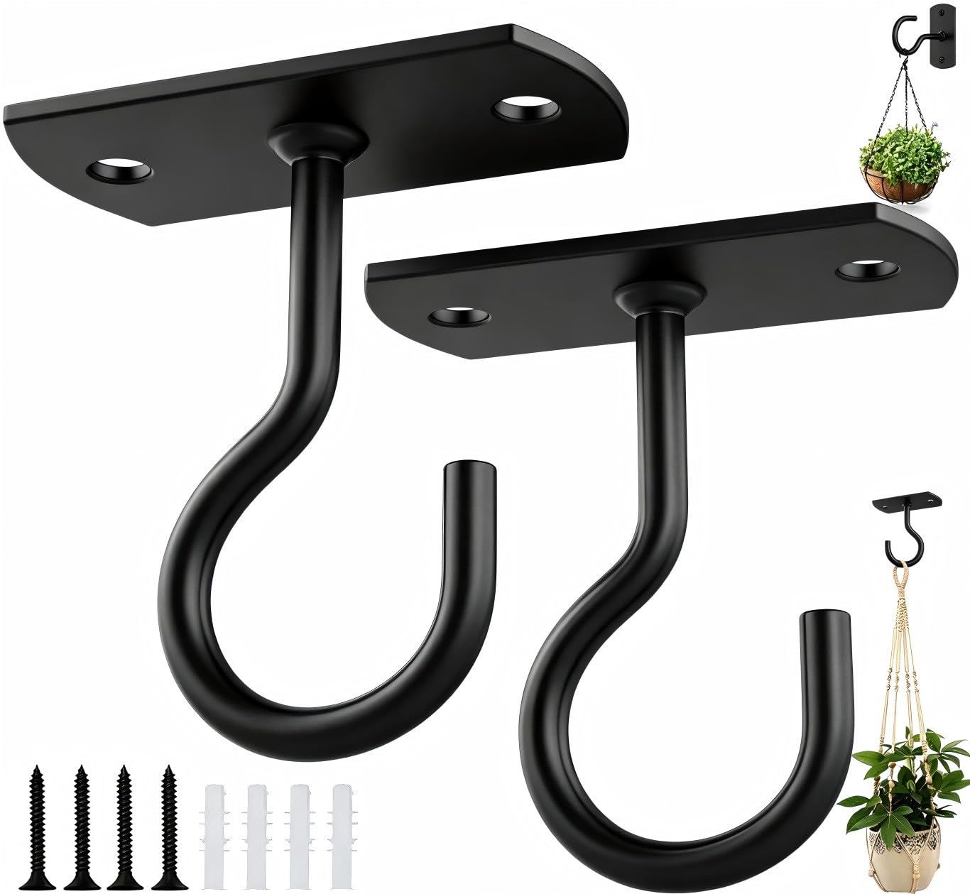 Ceiling Hooks for Hanging Plants 2Pack 2.5in,Wall Plant Hooks Black