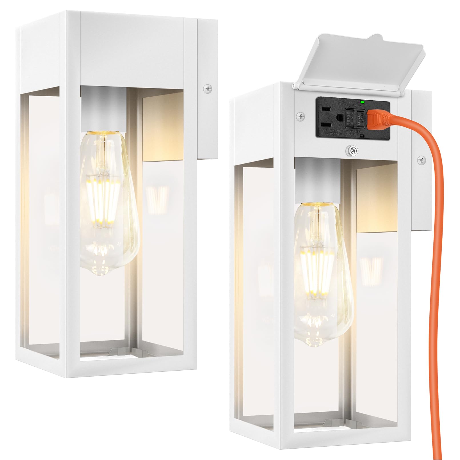 Porch Lights with GFCI Outlet, Outdoor Wall Light Fixtures, 2Pack