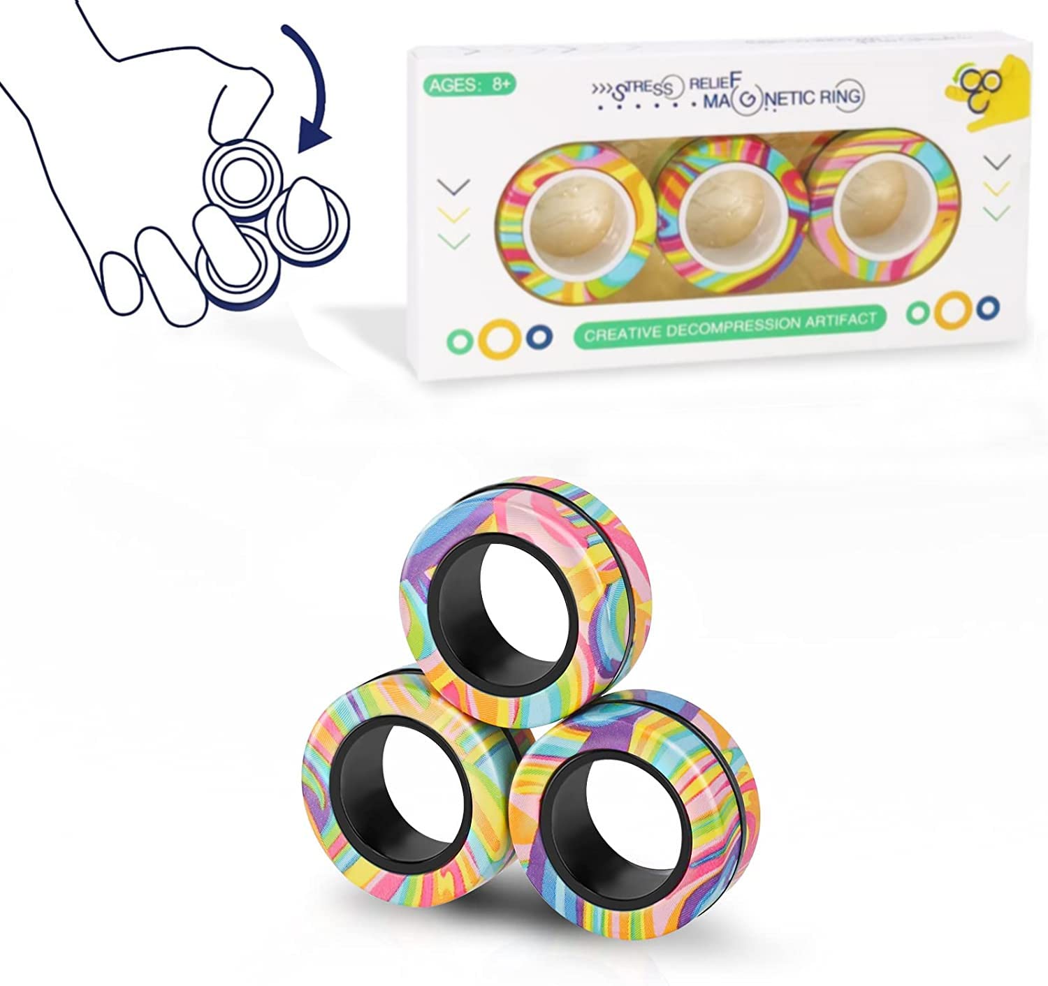Magnetyczne pierścienie Fidget Toys, antystresowe, antystresowe, ADHD, magiczny pierścień na palec, zestaw zabawek, świetny prezent dla dorosłych, nastolatków i dzieci