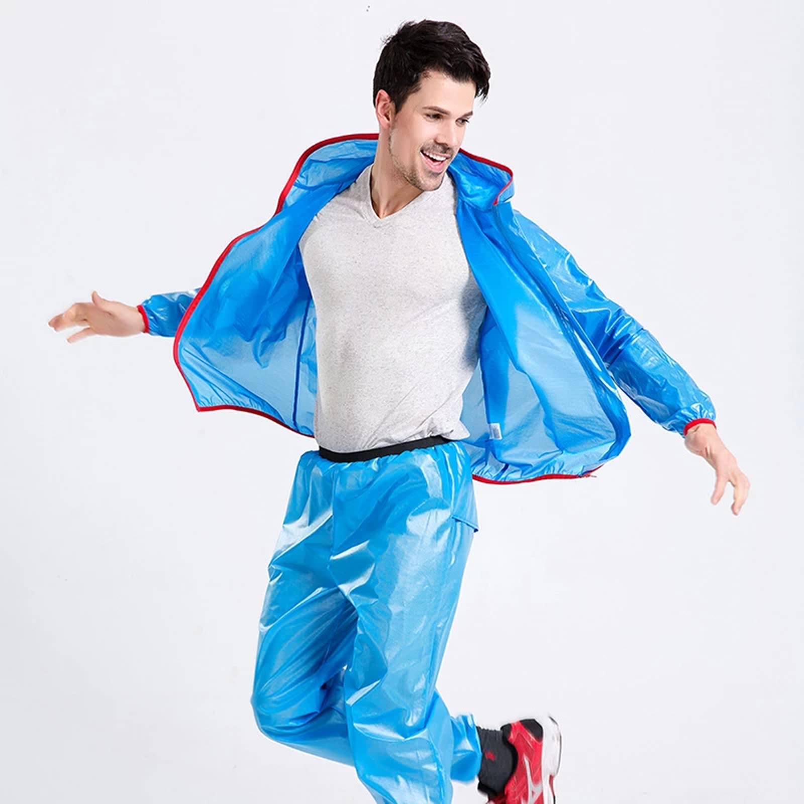 Chubasquero Moto, Chubasquero Hombre Running, Chubasquero Running Hombre, Reutilizable Chubasquero Hombre Mujer Ligero, para Exterior,Senderismo,Azul,XL
