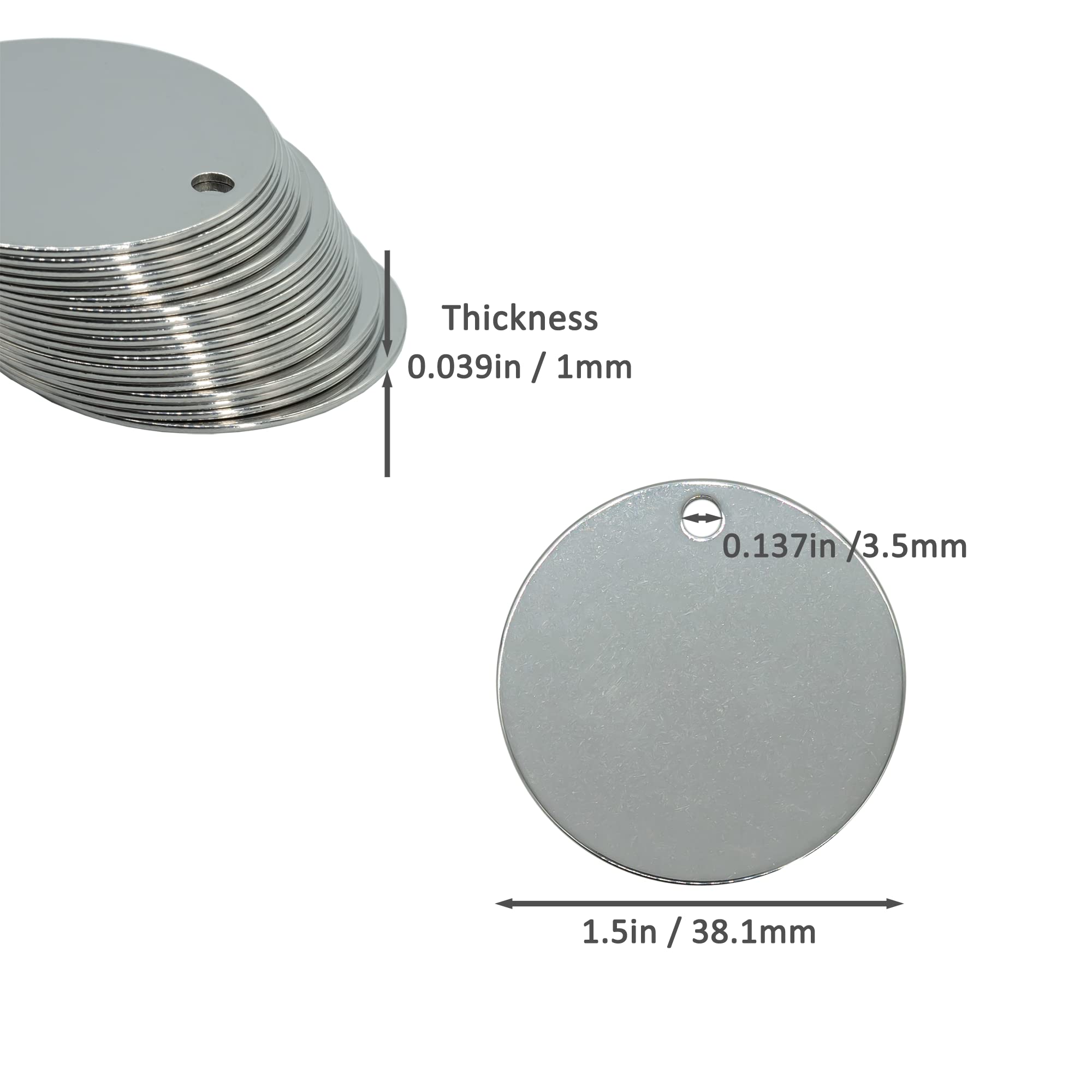 StayMax 1.5 Inch Round Metal Engraving Blanks Stamping Blanks with Hole Stainless Steel Blank Tags 25 Pack