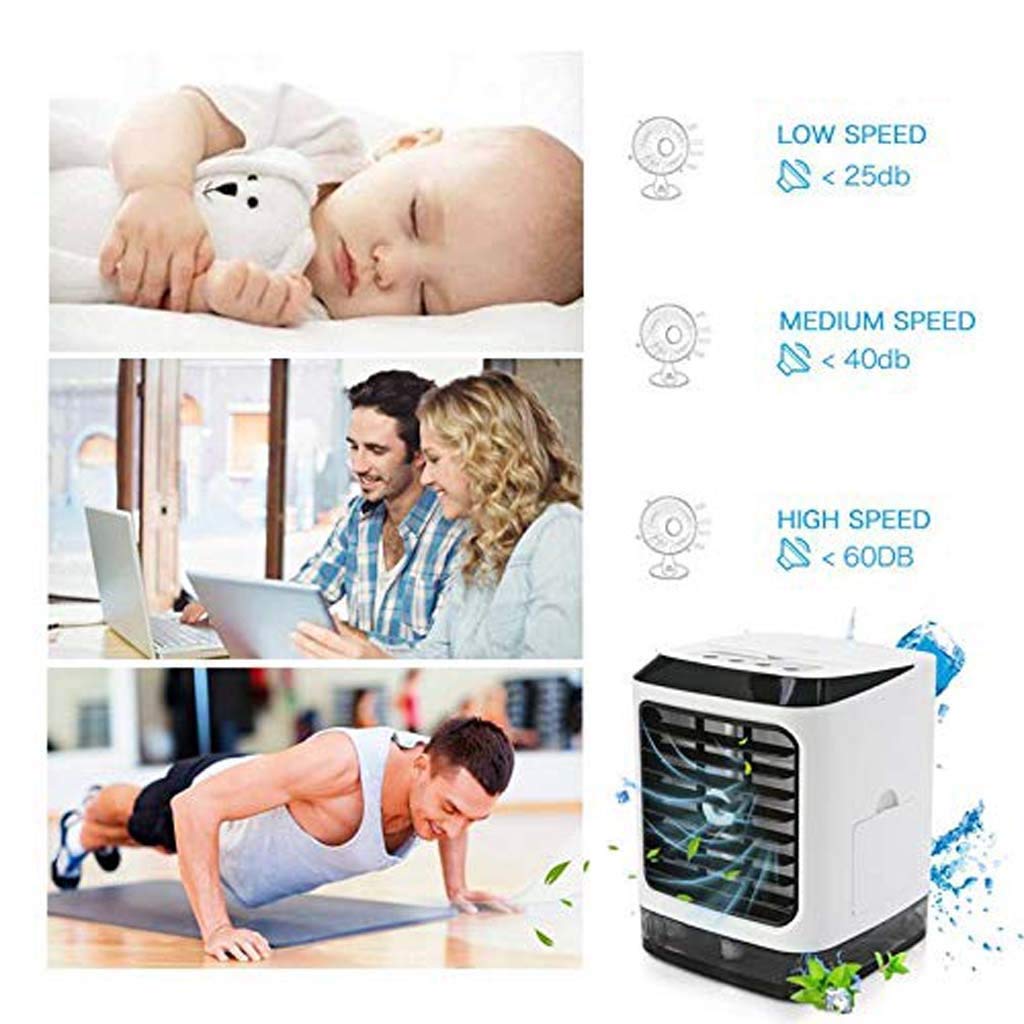 Chłodnica powietrza do domu i biura, klimatyzator wyparny i nawilżacz powietrza 3 w 1, przenośny mini klimatyzator USB, 3-biegowy wentylator biurkowy