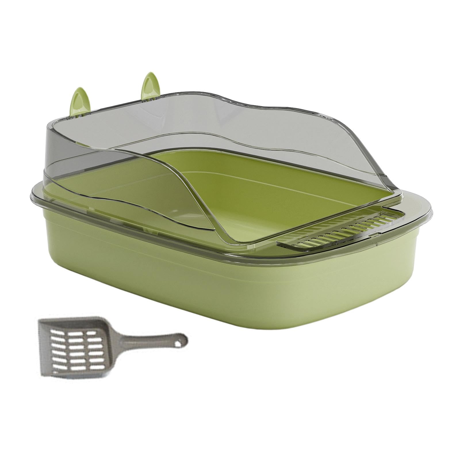 Colcolo Open Litter Box Kitten Toilet Splashproof High Sides Large Bedpan Cartoon Shape 50x34x18cm Cat Litter Basin Cat Litter Tray, green