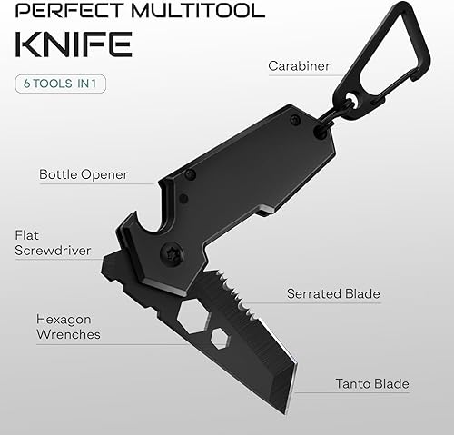 Miniatura 2 de Llavero mini cuchillo con abrebotellas y mosquetón  Multiherramienta de hoja dentada afilada de 2 pulgadas  Los mejores cuchillos de bolsillo