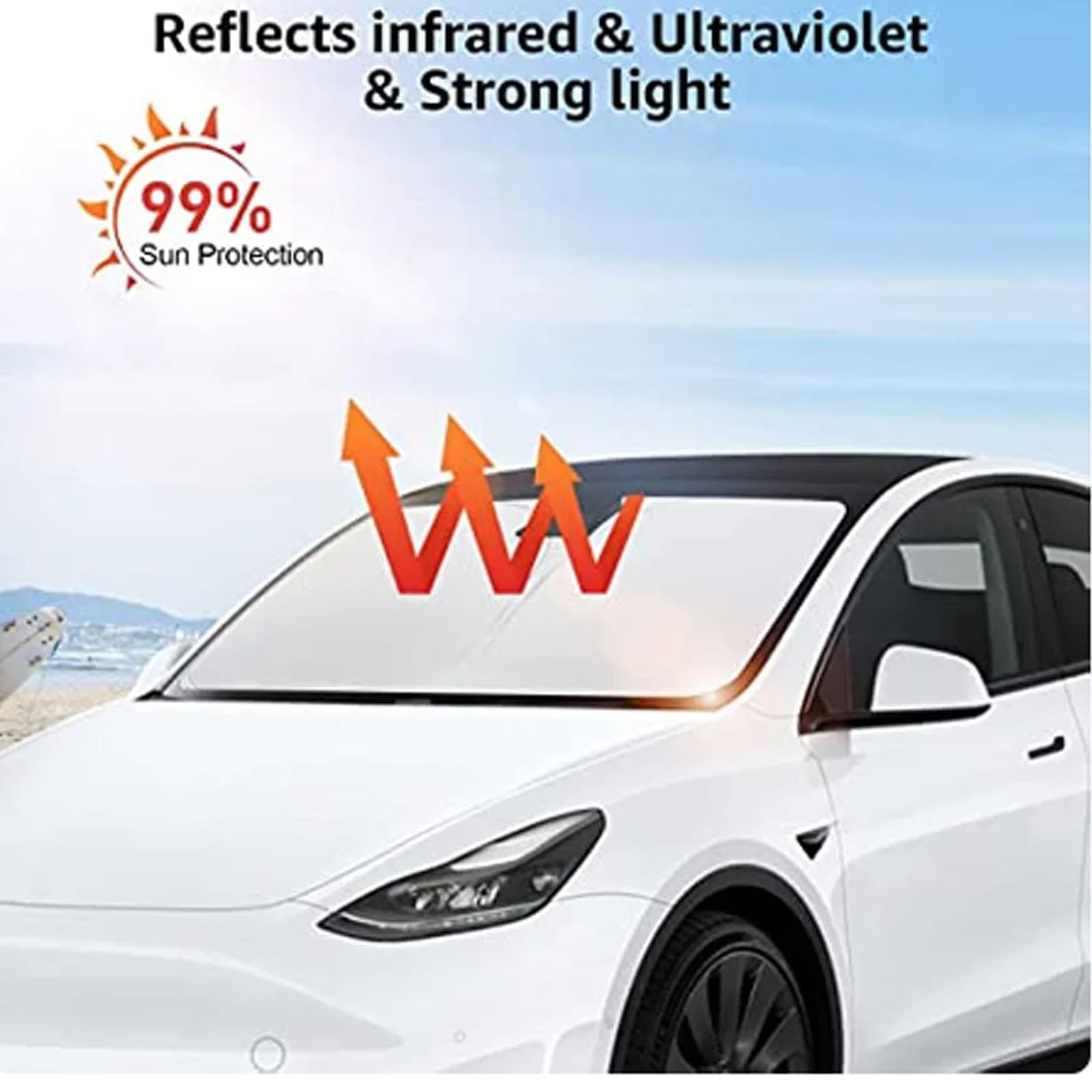 Parasole per Parabrezza Auto per Tesla Model X 2015 2016 2017 2018 2019 2020 2021-2023, Parasole per Finestrino Anteriore Pieghevole Blocca Dei Raggi UV