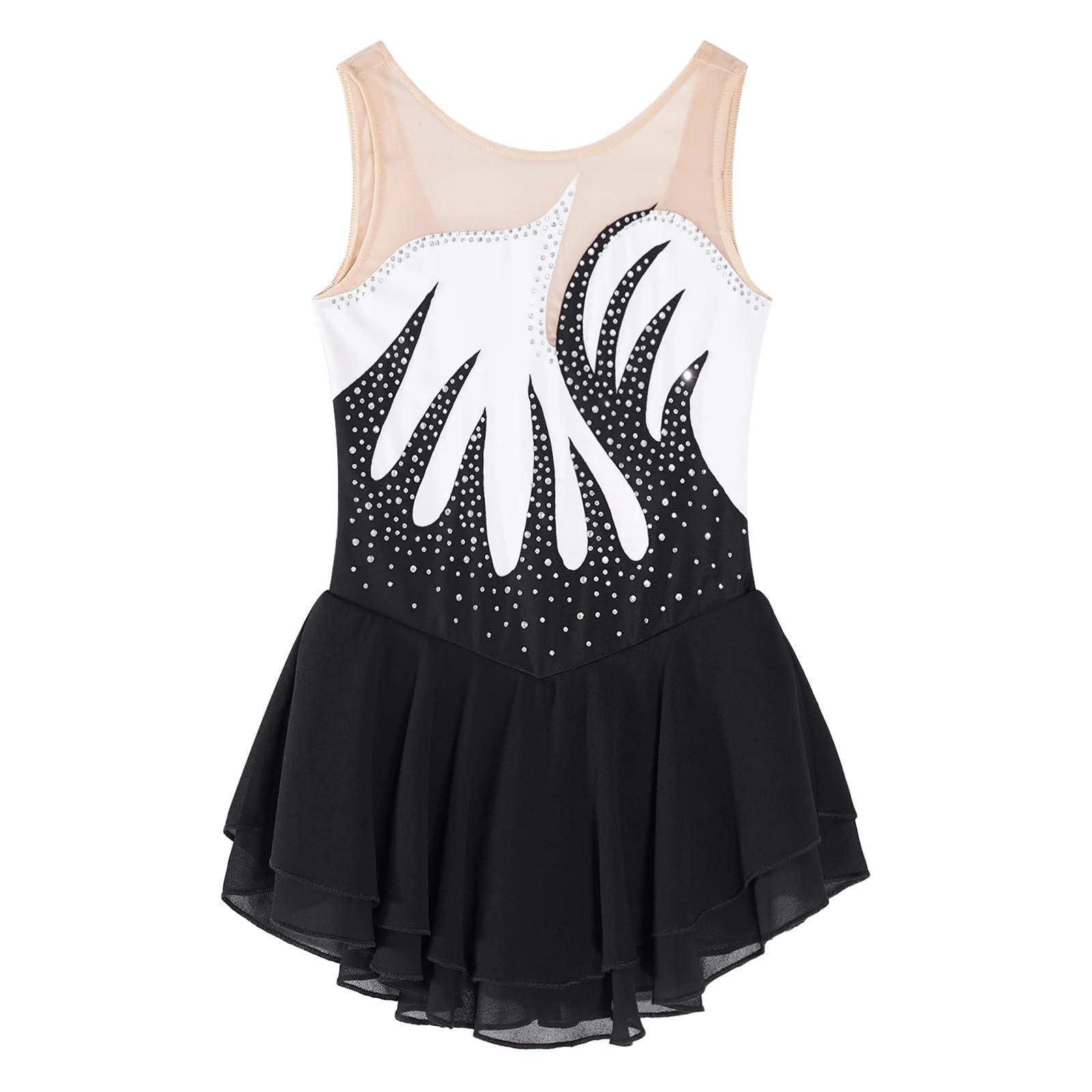 Gymnastikanzug Mädchen Eiskunstlaufkleid, Tanzballett, rhythmische Gymnastik, Kostüm, glänzendes Strass-Netz, Tanzbekleidung(Color 2,16)