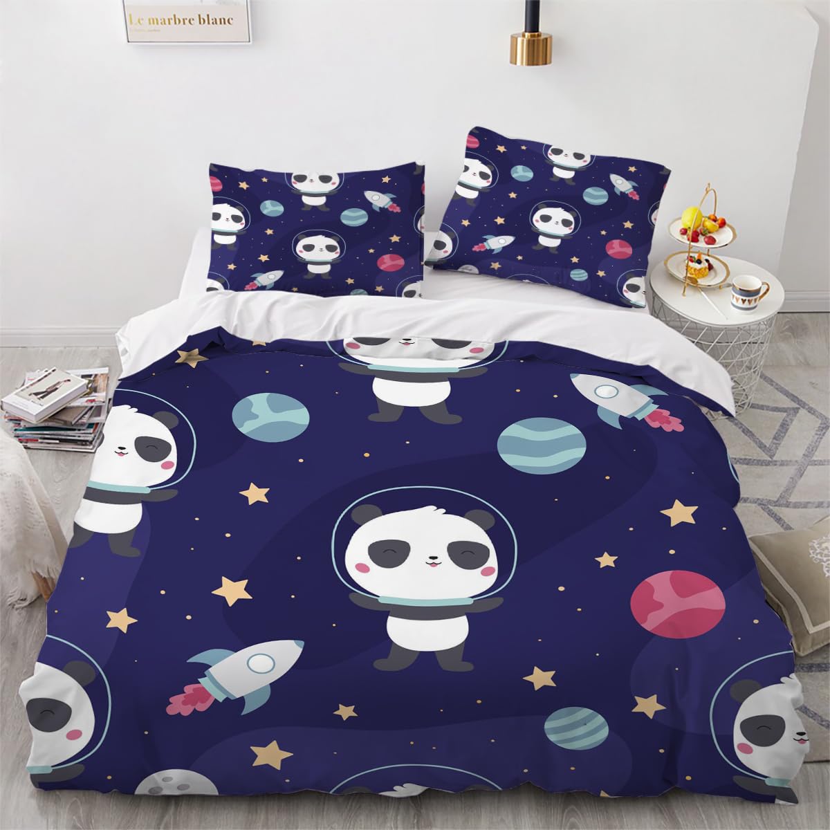 Housse de couette panda 140x200 1 personne avec taie 65x65 lit enfant