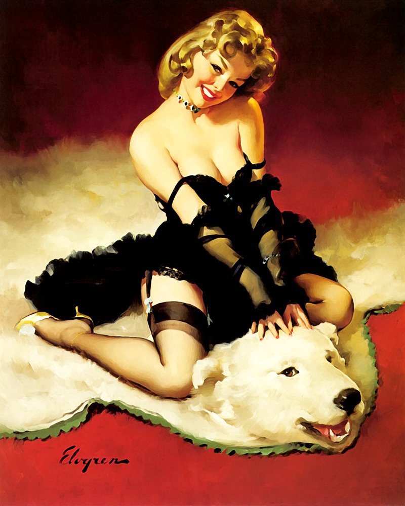 Chill Girls Black Bear Rug Pinup Pin-Up 6X8inch Metal Wall Sign Plaque Vintage Retro Poster Art Picture Print Ts739