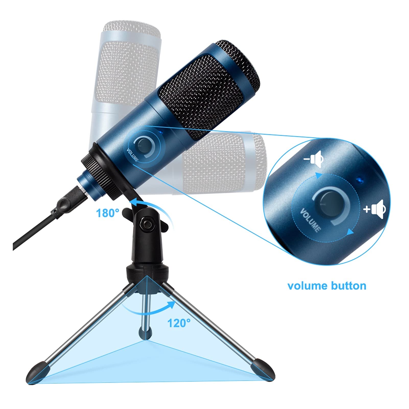 ywzhushengmaoyi mikrofon Microfono USB Blue Metal Streaming Cardioid microfoni Microfono per microfoni per Laptop PC Vocal Recording Streaming Microphone (Color : Silver)