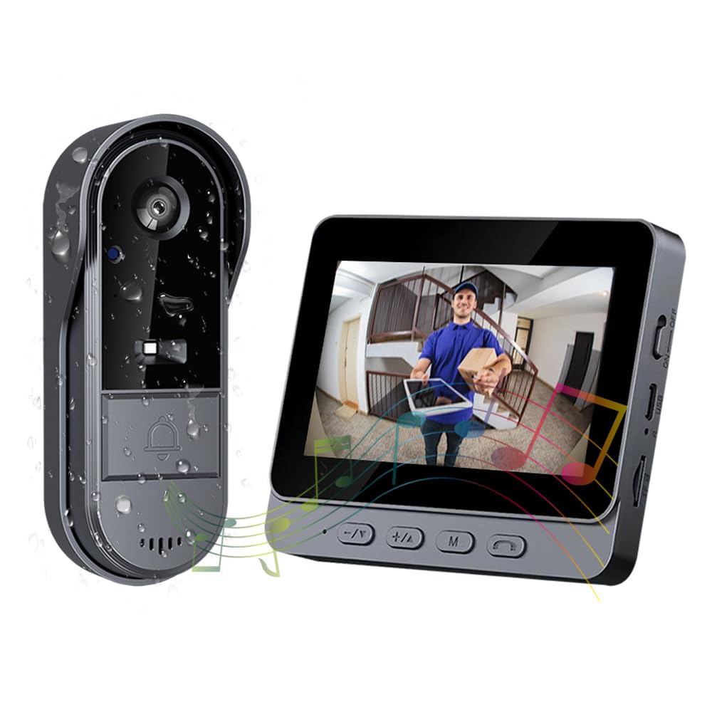 Zeerkeer Timbre Inalámbrico con Cámara,Cámara HD de 800W 170° IP65 Timbre Inalámbrico Exterior Impermeabl Uso Recargable, 1000mAh, Visión Nocturna, Audio Bidireccional,50-80M(Tarjeta SD no incluida)