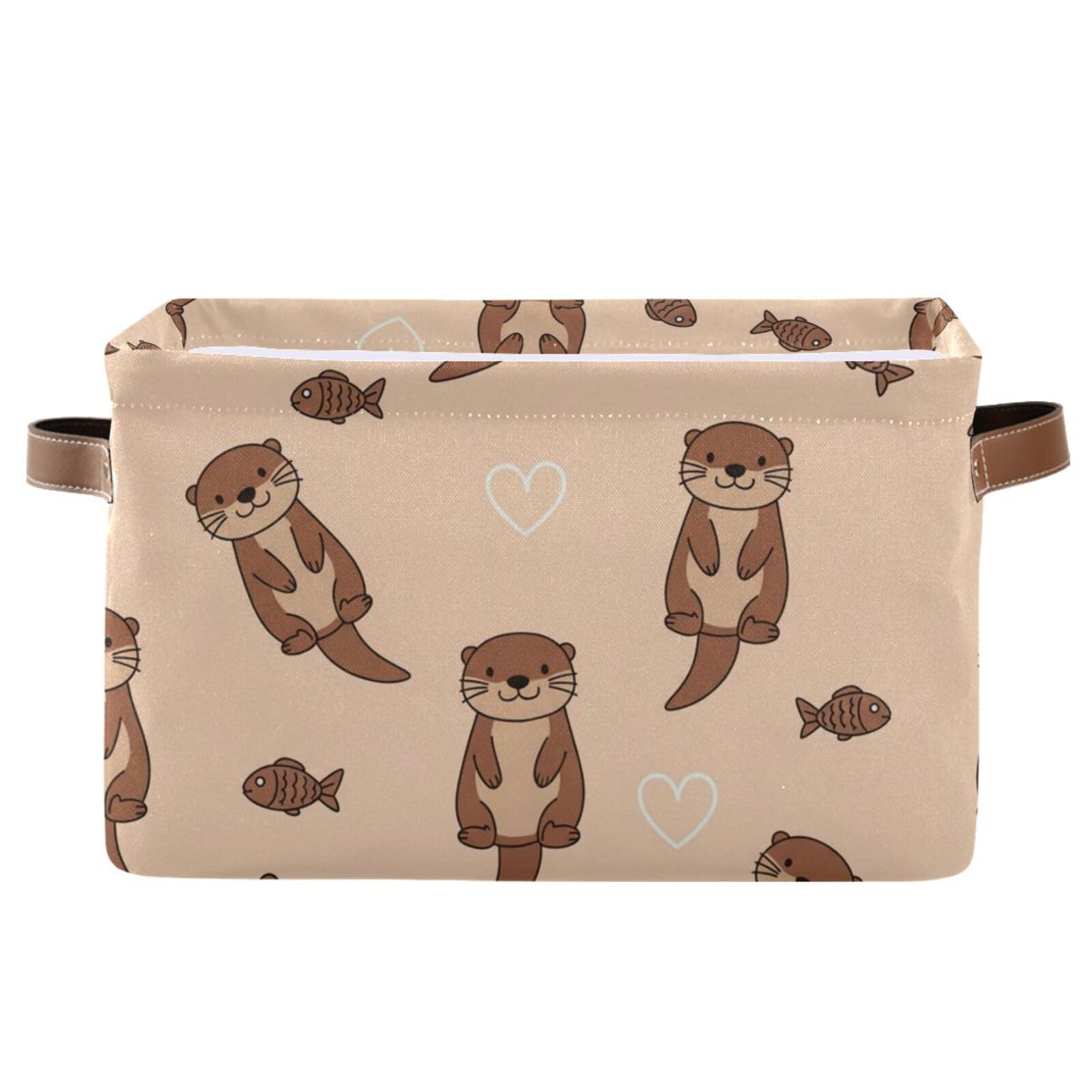 Aslsiy Storage Basket Cute Otter and Fish Nursery Bins Baby Box Canvas Clothes Shelf Basket Laundry Hamper Gift Basket for Home Dorm Closet 1 Pcs