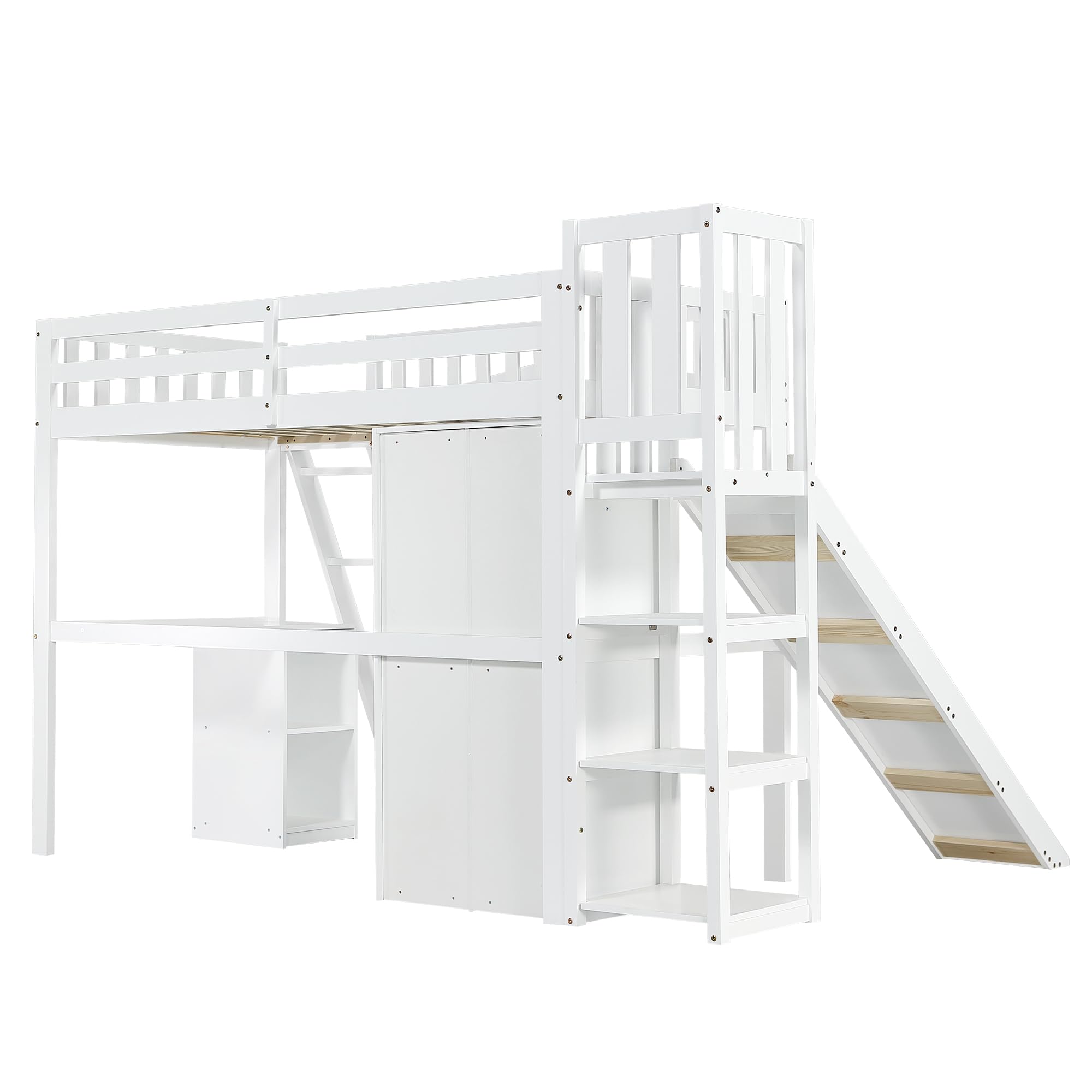 KAZZIO Stapelbed met trap met leuning en rechthoekige