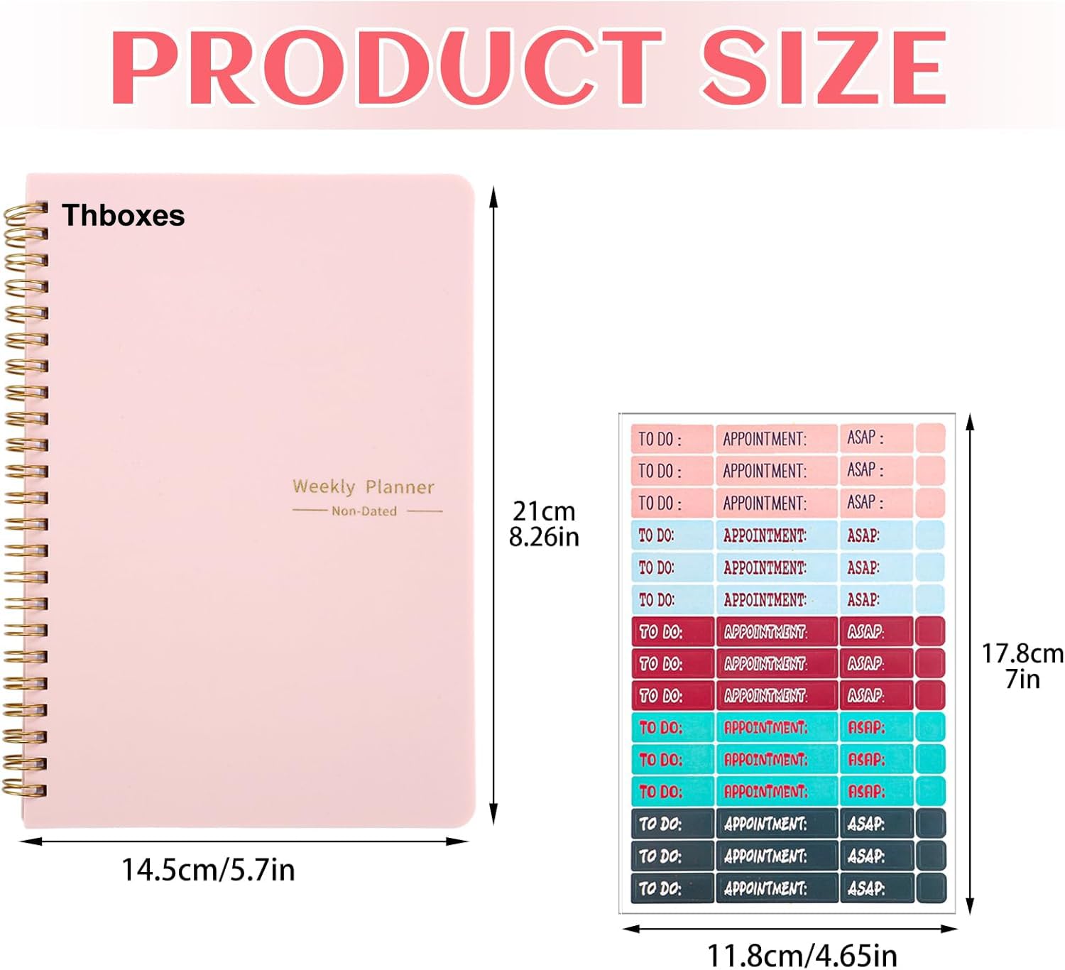 Undated Weekly Planner with Habit Tracker, 52 Weeks To Do List Notebook A5 Weekly Goal Planner with Spiral Binding & Stickers Home Work School Supplies for Women Girls 8.2" x 5.7" - Pink