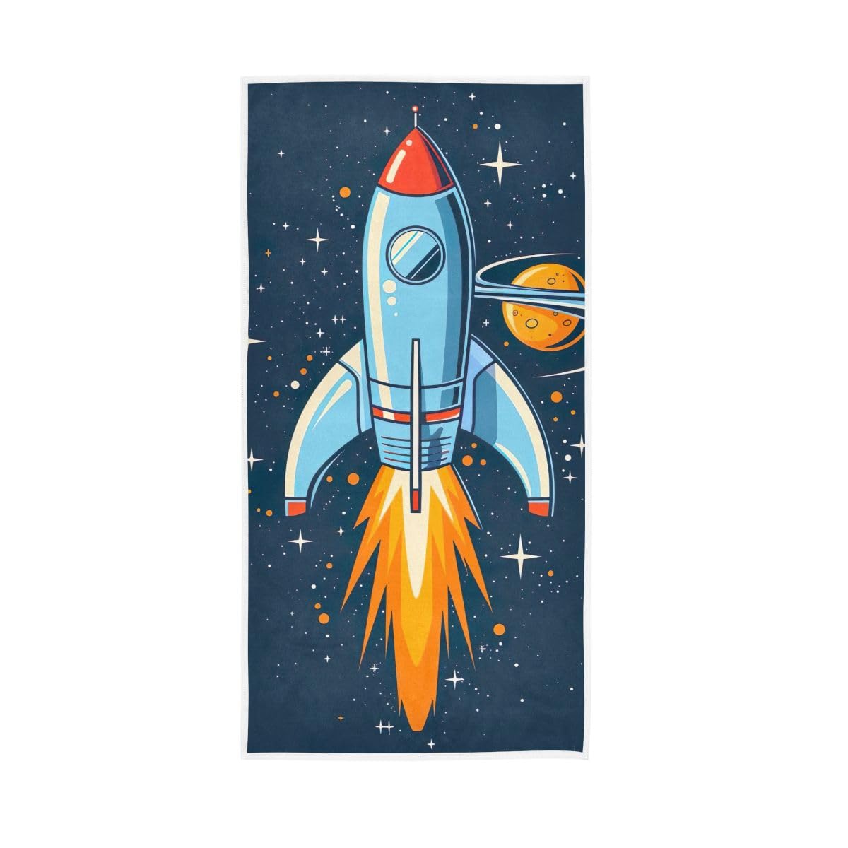 LSRCPD Cartoon Style Rocket Hand Towel, 15 x 30 Inches, Soft Highly Absorbent Towels for Bathroom Gym Hotel