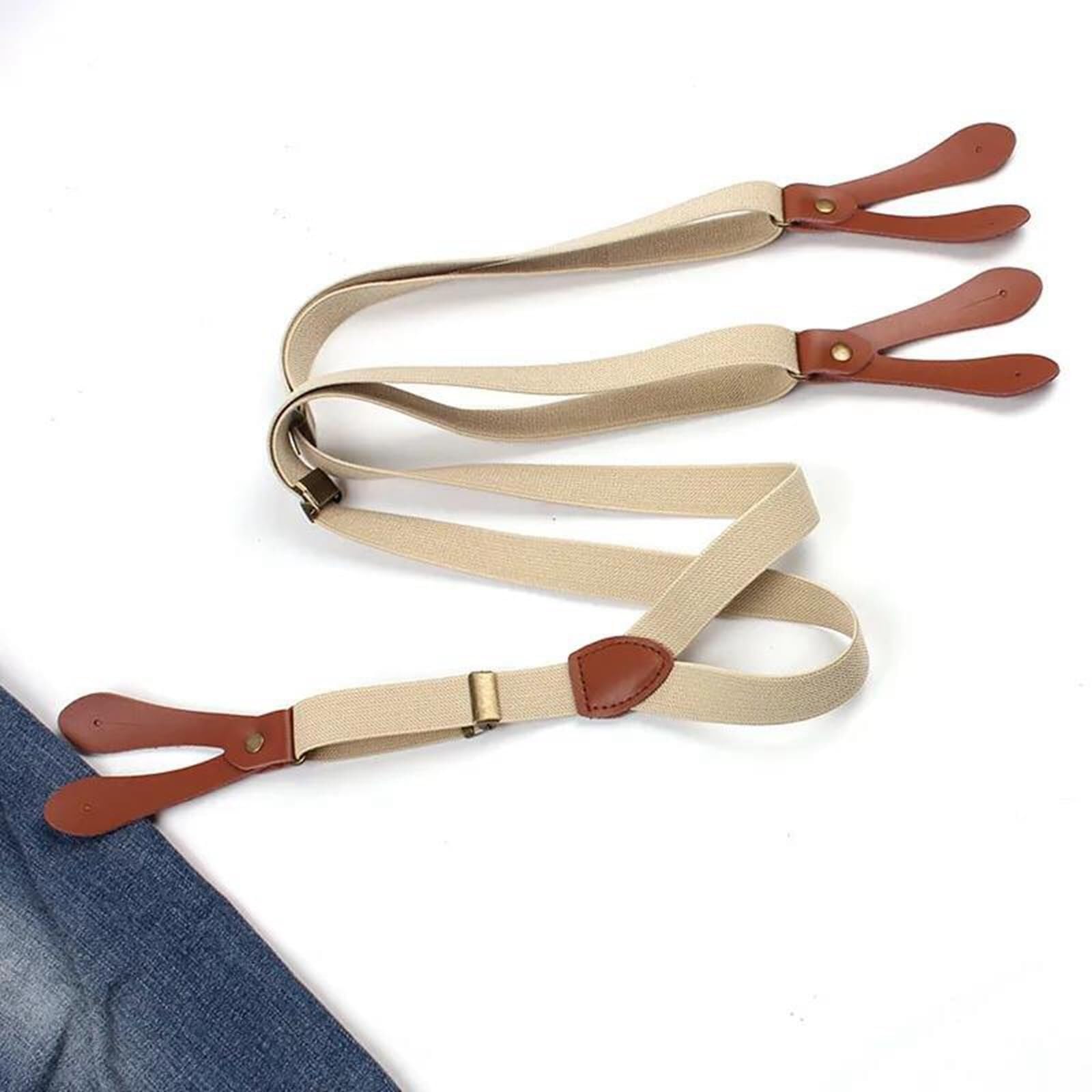 Tirantes Hombres Cuero Ajustable Con Botón 110 Cm X 2 Cm