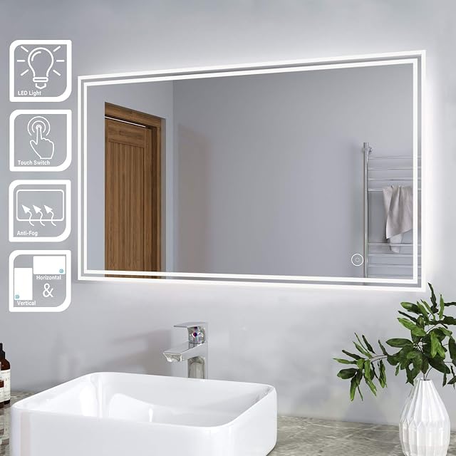 ELEGANT Designer Illuminated LED Bathroom Mirrors Light Sensor Touch Controlled Demister Pad Horizontal Vertical 1000 x 600 mm