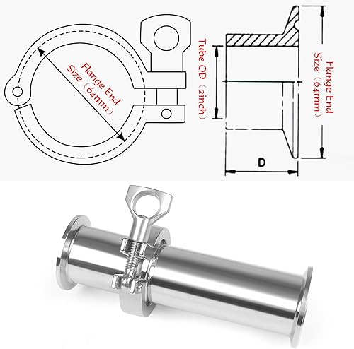 Miniatura 6 de Tri Clamp Tube 2 pulgadas OD carrete sanitario longitud 6 pulgadas extremo de abrazadera OD 1.988 in 304 acero inoxidable sin costura redondo tubería