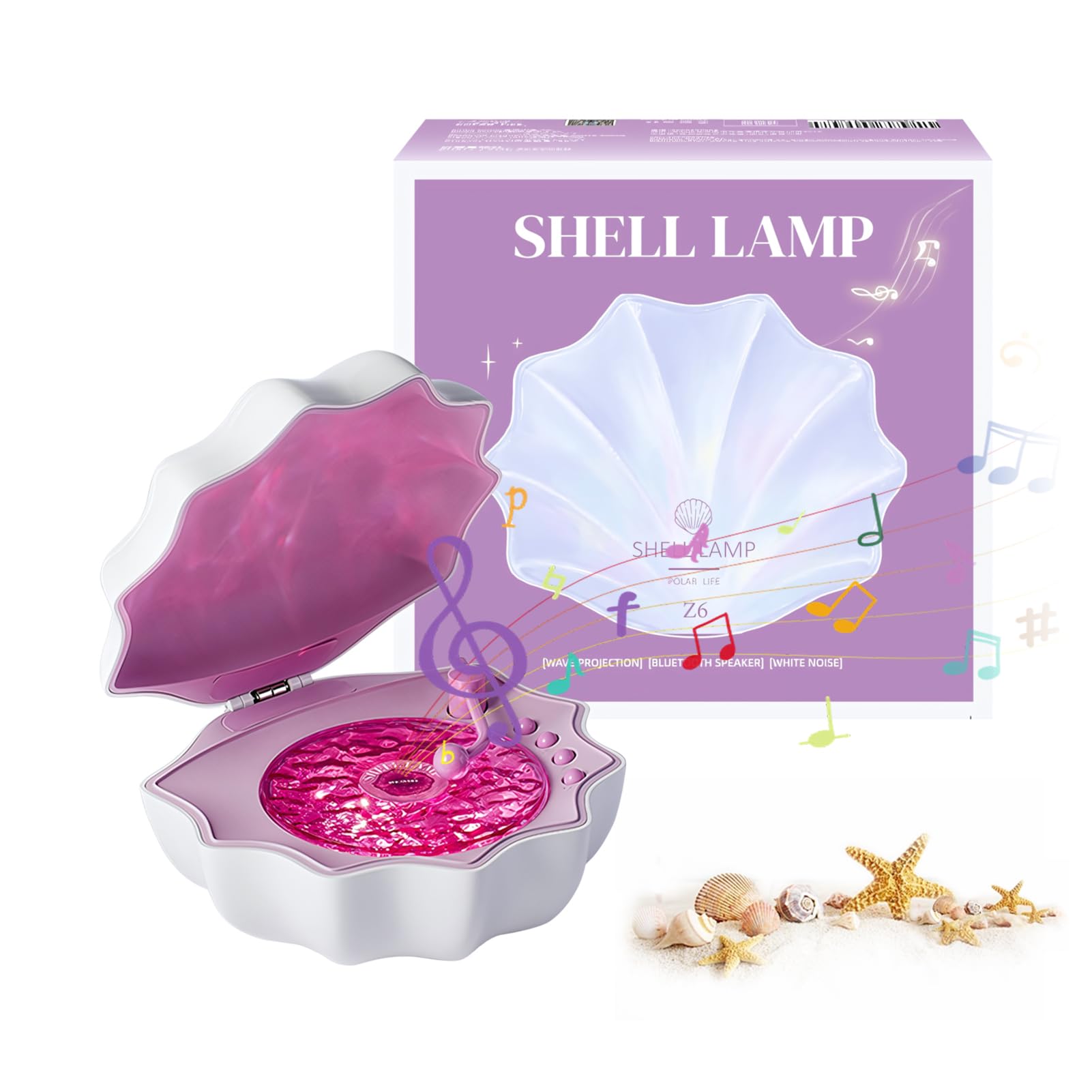 Bewinner Shell Speaker with Ocean Lamp Wave Light, 3 in 1 Retro Shell Lamp Bluetooth Speaker