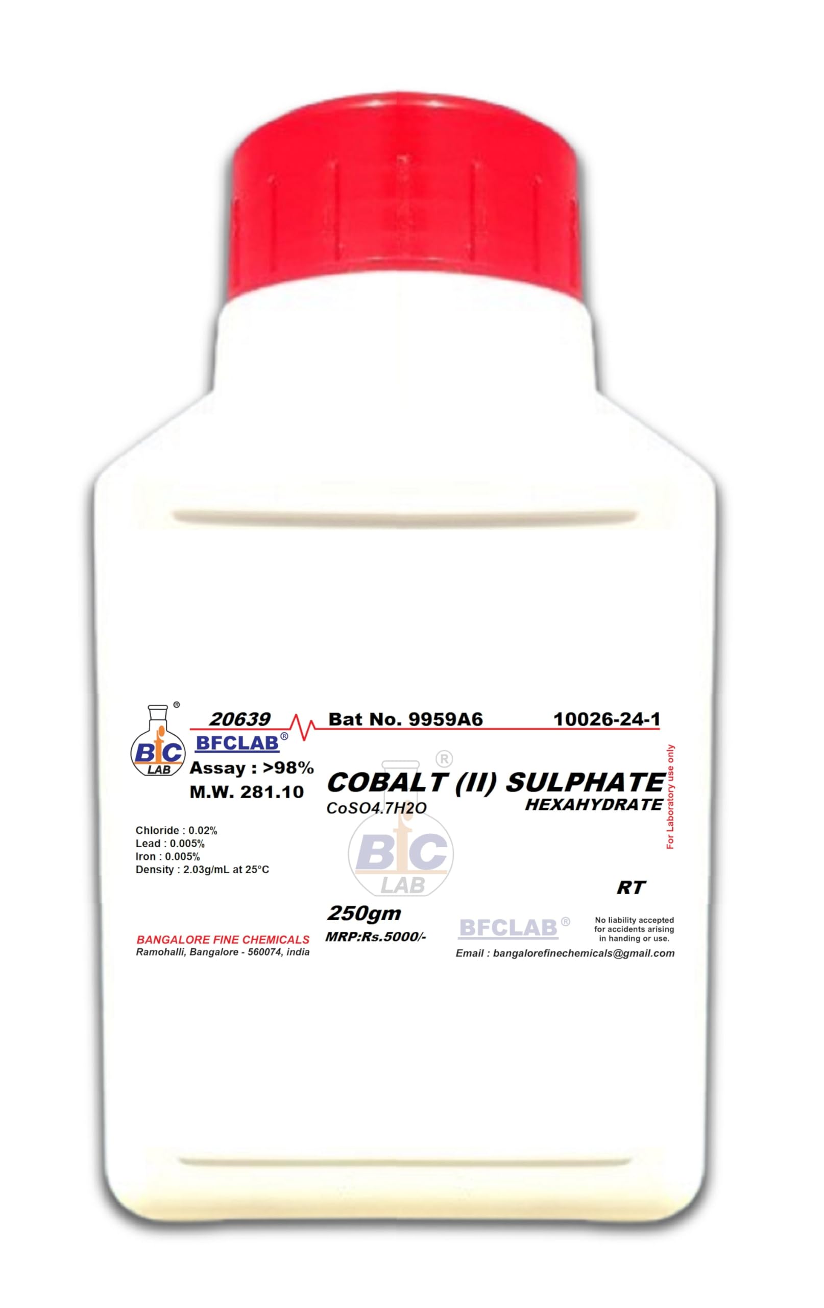 BFC COBALT (II) SULPHATE HEPTAHYDRATE LR - 250gm (CoSO₄7H₂O) CAS No:10026-24-1-image-39