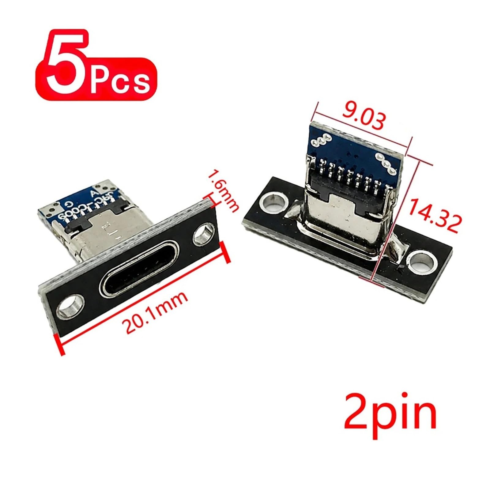 USB 3.1 typ C żeńskie gniazdo 2/4 piny Data/Charge Fix Plate 1-20 szt | 2-pinowe - 5 szt