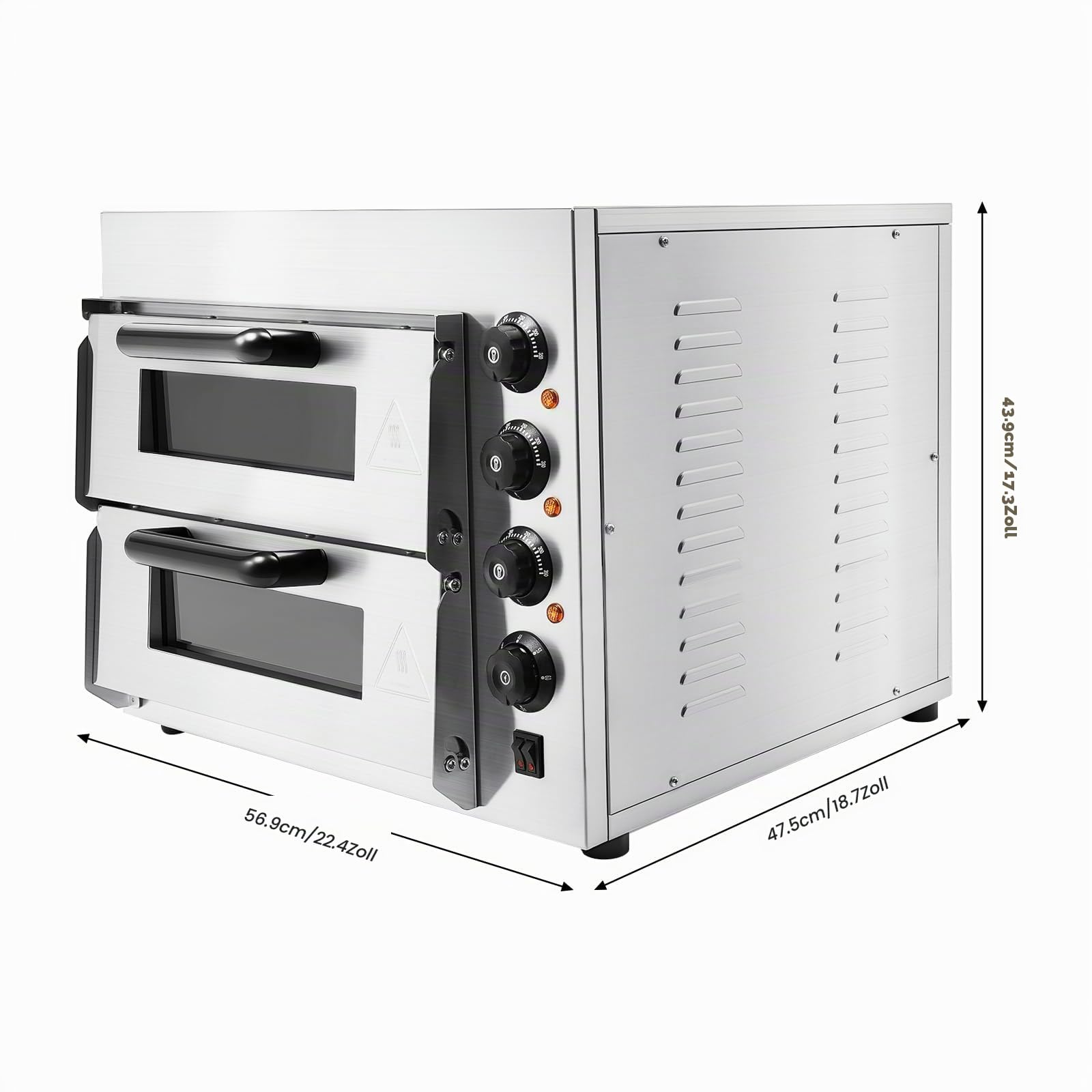3000W Elektrischer Pizzaofen, Professioneller Doppelstock-Pizzaofen mit Timer & Temperaturkontrolle, Edelstahl Tisch Pizza Backofen, Gastro Pizzagerät für Haushalt Küche Restaurant, 50-350℃
