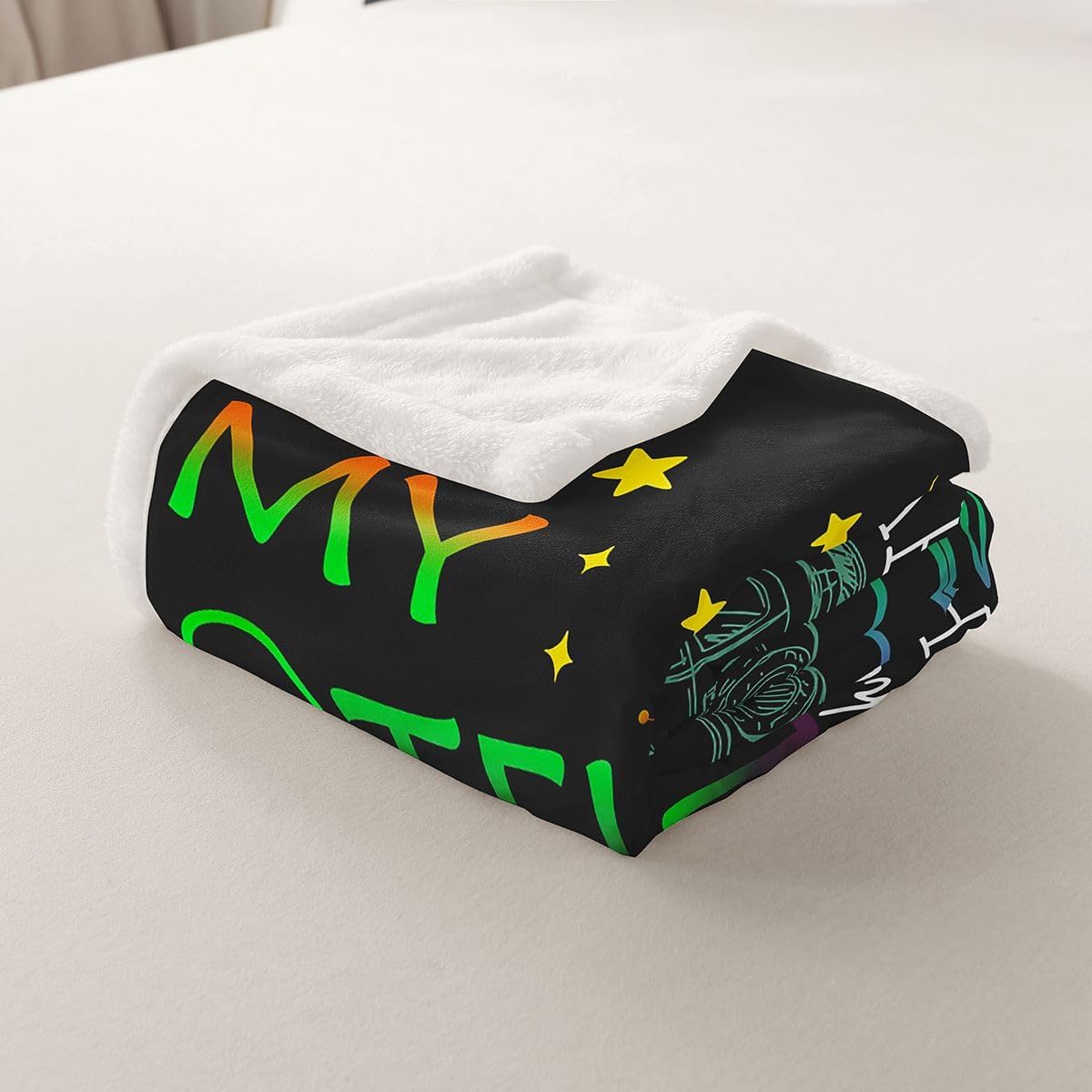 Happy Camping Fleece Blanket Galaxy Camping Decor Throw Blanket 90"x90",Starry Sky Camping Blanket for Kids Child,Rustic Cabin Sketch Sherpa Blanket Constellation Camp Travel Car Sofa Decor