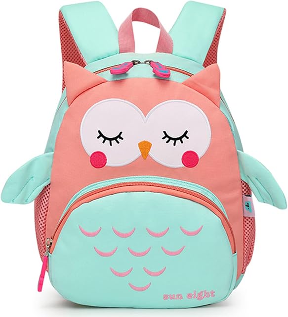 Tokeya Kids Backpack Girls Boys, Toddler School Bags Kindergarten Schoolbag Children Casual Daypacks Nursery Rucksack Waterproof Lightweight Cartoon Bookbag for Age 2-6 Preschool Baby, Pink/Green Owl
