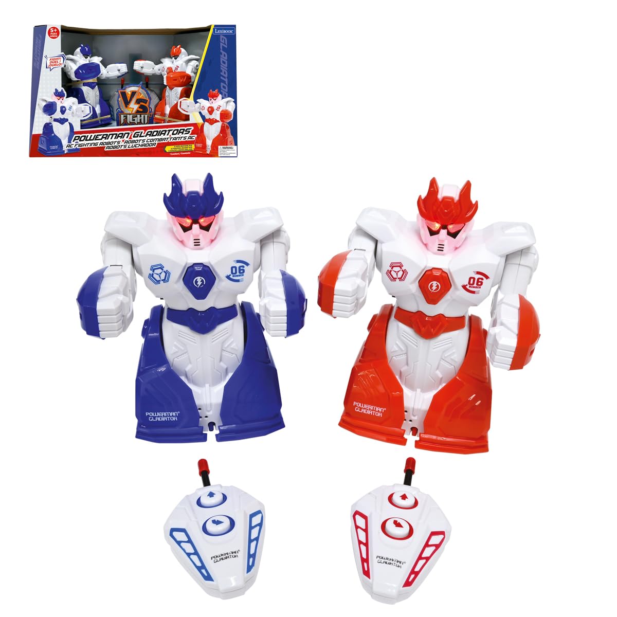 Lexibook, Powerman Gladiators, Robot da Combattimento telecomandati, modalità di Combattimento a duello, 5 Colpi Prima del K.O., Effetti sonori e Luminosi, Blu/Rosso, ROBDUOLXB