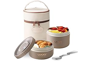 ArderLive Portable Insulated Cylinder Lunch Boxes(Khaki, 2Pcs 34oz/4.25 Cup)