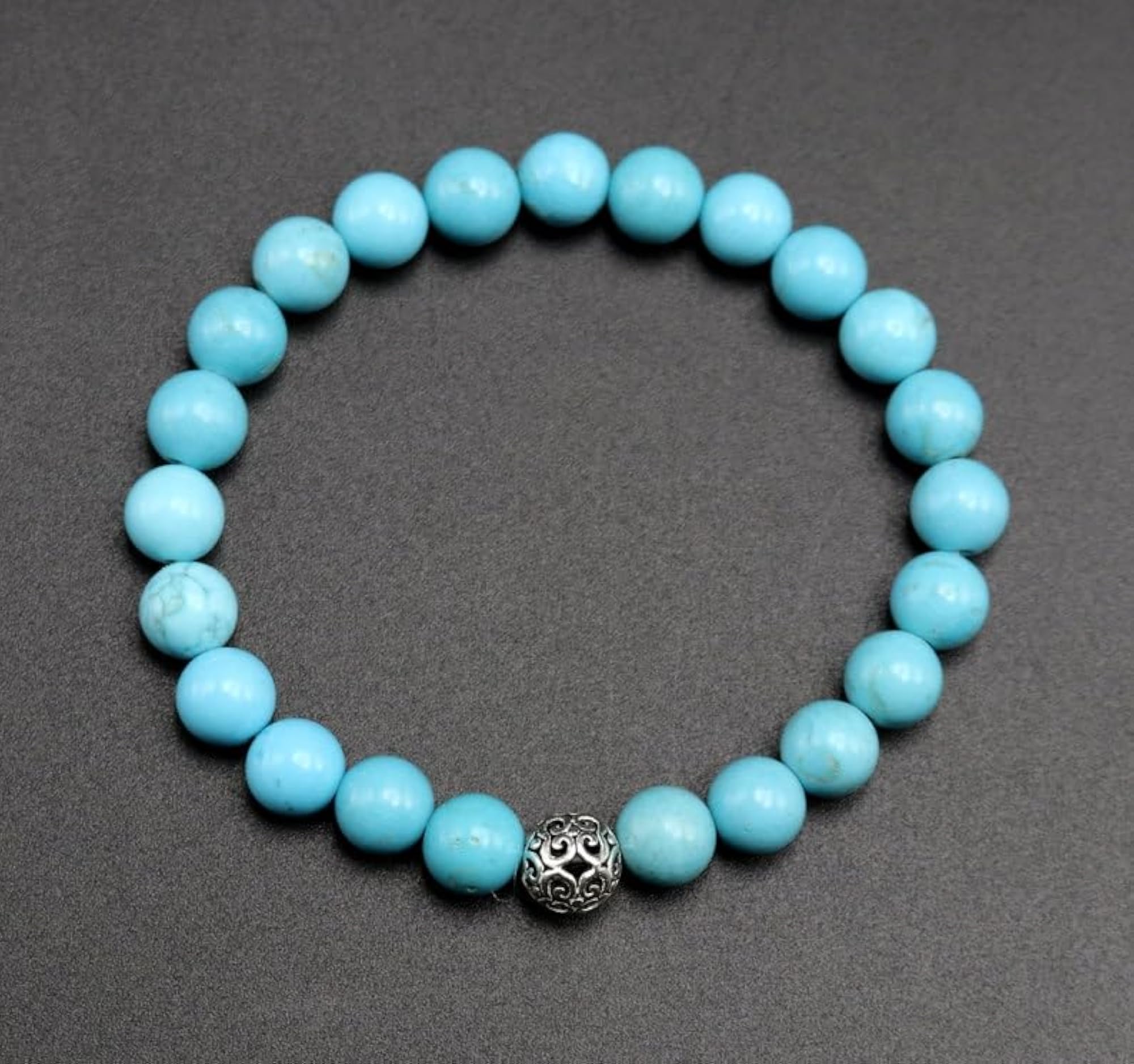 Natural Mint Blue Turquoise 8mm Bead Stretchable Bracelet, Unisex Healing