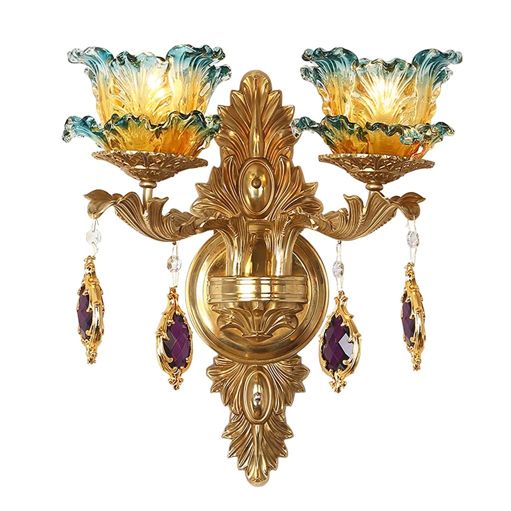 Applique Murale Lampe Murale Double tête cuivre Cristal Lampe Murale de Style européen créatif en Forme de Fleur en Forme de Fleur d'éclairage lumière de Salon intérieur Lampe Murale