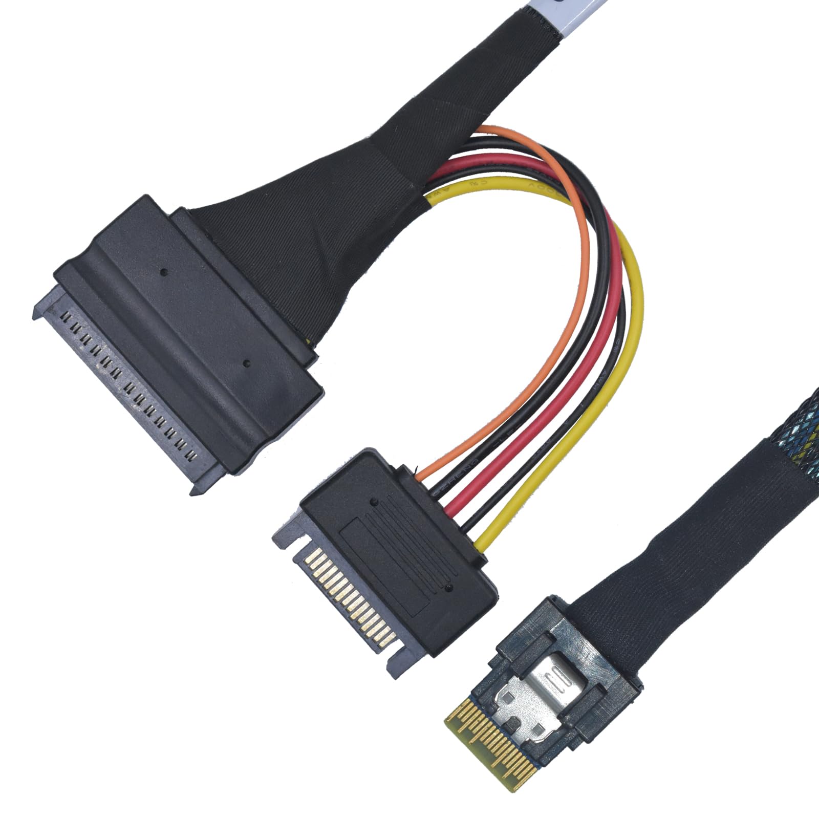 LetLinkSo PCIe 4.0 Slim SAS SFF-8654 4i to U.2 SFF-8639 NVMe SSD Cable Adapter with 15 Pin SATA Power, 1.6ft (50cm)