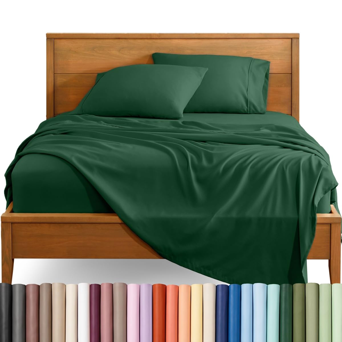 Bare Home Split Head Flex King Sheet Set - 1800 Ultra-Soft Microfiber Bed Sheets - Double Brushed - Deep Pockets - Easy Fit - 4 Piece Set - FlexTop King Bedding (Forest Green) — image 1