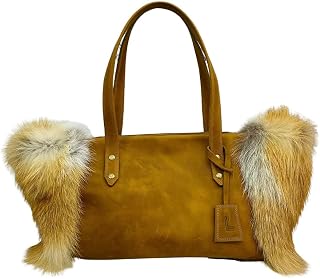 Geniune Fox Fur & Leather Women's Purse, Shoulder Handbag, Handmade by LITVIN