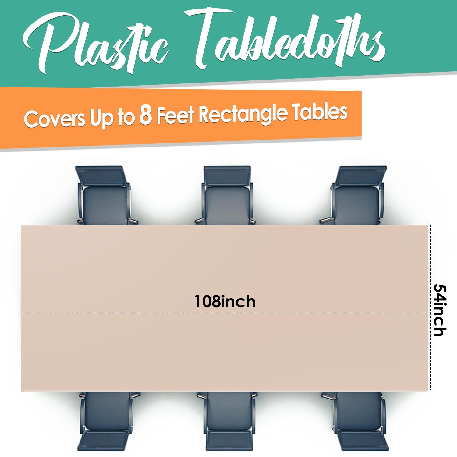 Paquete de 12 manteles de plástico desechables rectangulares de 137 x 274 cm, color beige