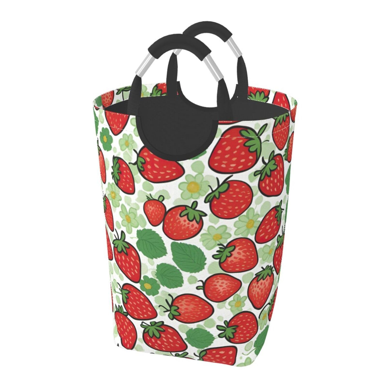 Strawberry Pattern Print Laundry Hamper Collapsible Baskets With Handle Dirty Clothes Hamper Bag For Dorm Family Bathroom Decor Storage ﻿