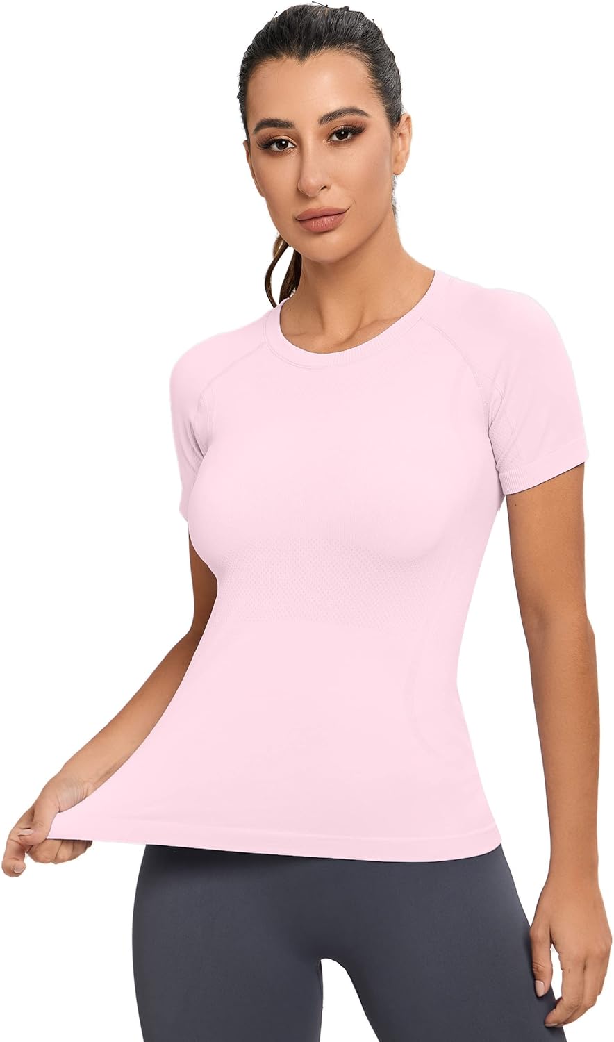 MathCat Seamless Workout Tops for Women, Short Sleeve Compression Athletic Shirts Soft Yoga Gym Tops - Image 2