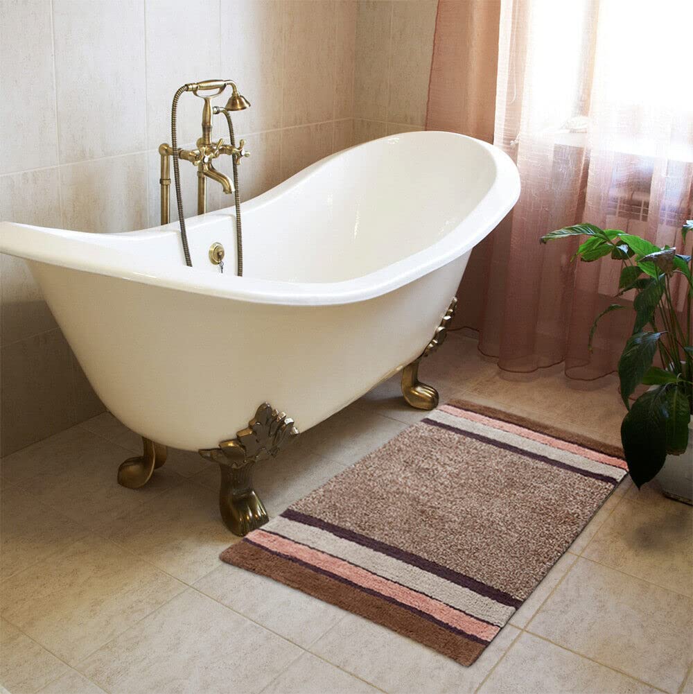 MERIDA Tapis de bain pur coton doux, couleurs vives, lavable, lot de 3 pièces, marron (C)