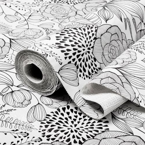 Shelf and Drawer Liner for Kitchen Cabinets, Non-Adhesive and Strong Non-Slip Floral Shelf Cabinet Drawer Liners, Waterproof Thickened Shelf Liner,Easy to Clean,Black and White,12IN x 10FT