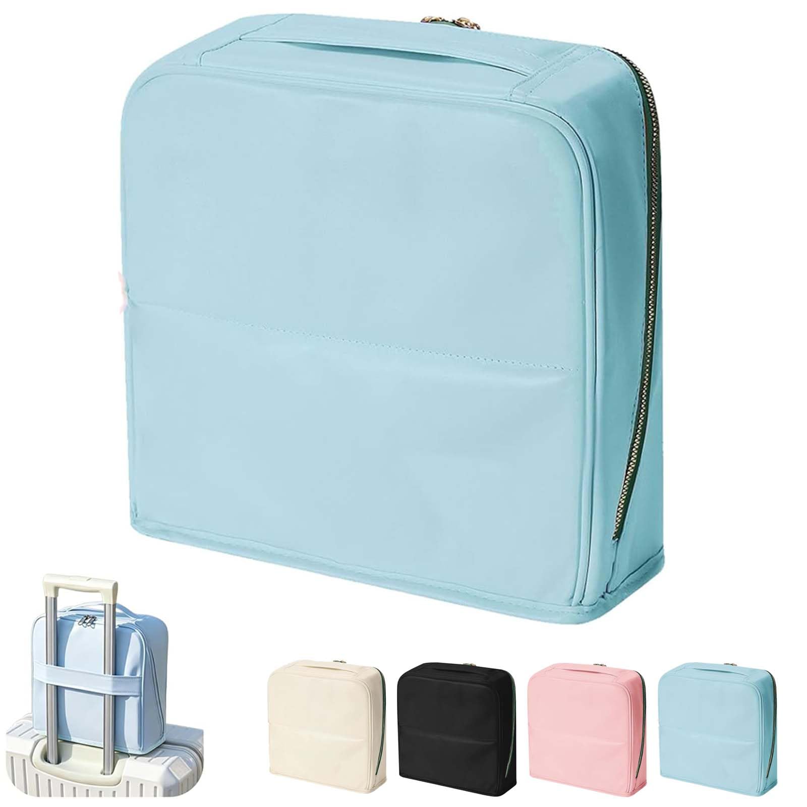 Stylish Handheld Partitioned Cosmetic Bag, Travel Standing Toiletry Makeup Bag with Built-in Detachable Makeup Mirror (Blue)
