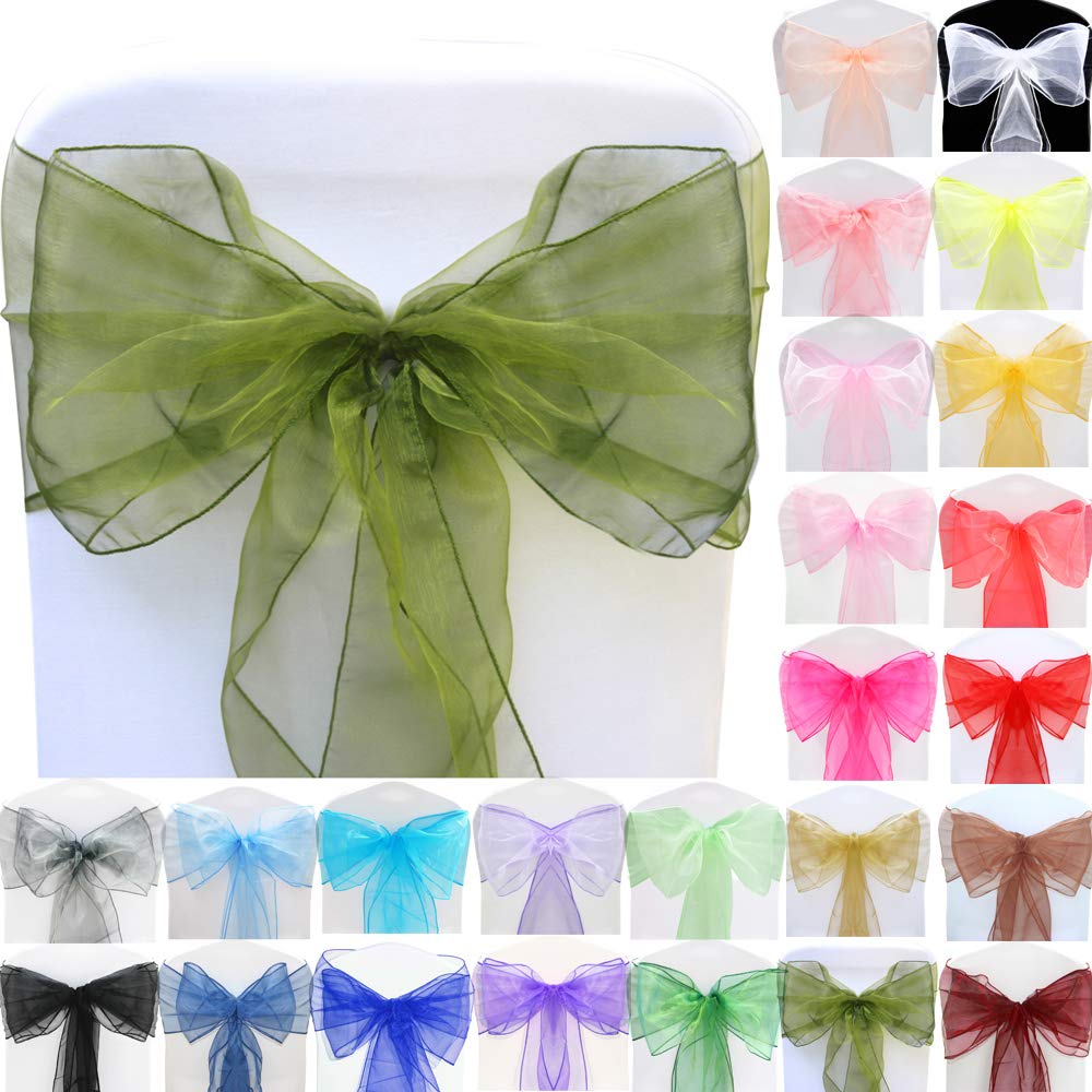 Time to Sparkle 150pcs 22x280cm Olive Green Organza Sashes Wider Sash Fuller Bows Chair Cover Bows Sash for Wedding Party Birthday Decoration