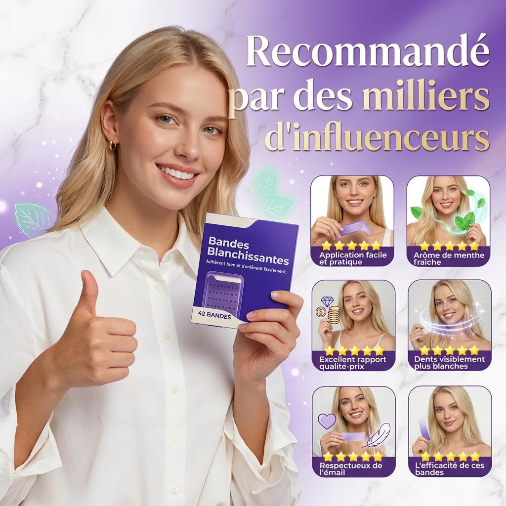 DrDent PURPLE WHITENING STRIPS, Bande Blanchiment Dentaire Violet sans Peroxyde, 42 Bandes Blanchissantes Dents avec Formule PAP+ pour un Sourire Éclatant à la Maison (1 Stück - 14pc)