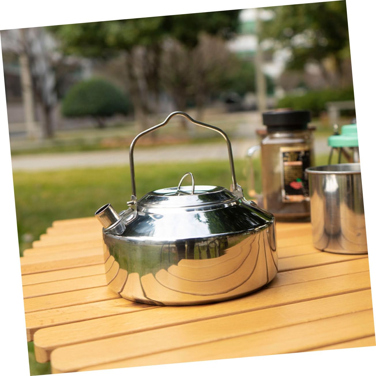 GREENADSCAPE Convenient Camping Water Pot Portable Tea Kettle Stovetop Stainless Steel Foldable for Outdoor Activities