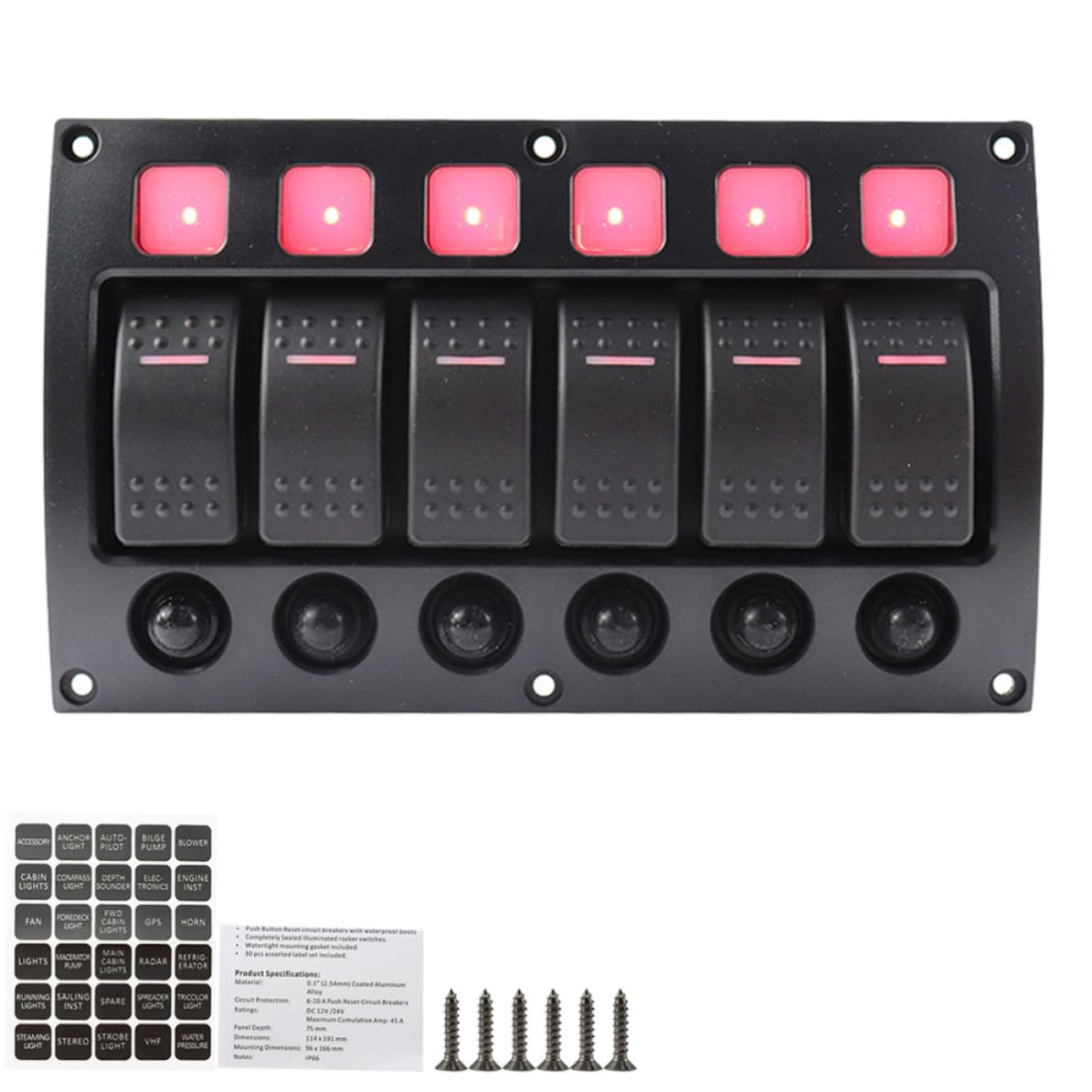 GALPADA 6-Fach Schalterpanel 12v/24v Gebogen mit Ip66 Schutz Schwarz