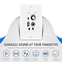Vista 2 de receptor amplificador de control de audio en pared compatible con Bluetooth, 2 canales, placa de pared con entrada USB, micrófono (3.5mm) Aux, 120W