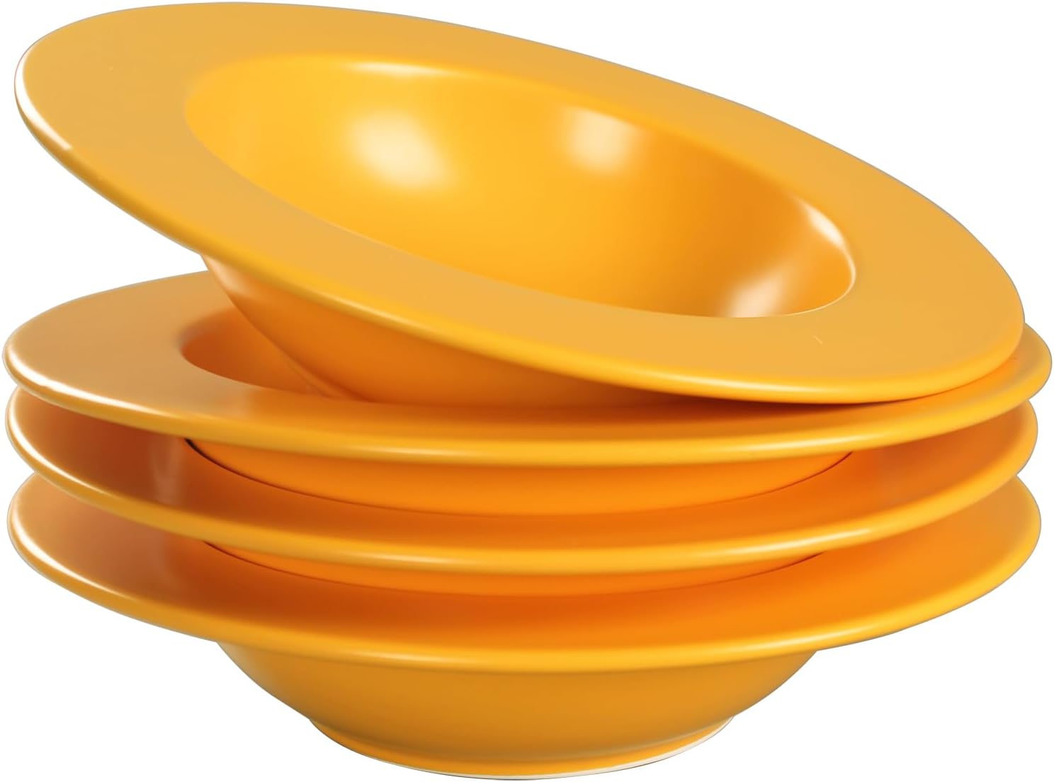 Soup bowl, Salad bowl Set of 4, Embossed Porcelain wide rim bowl, 11.8 oz, microwave and ishwasher afe, best for gourmets and restaurants, Yellow 8.7 Inch