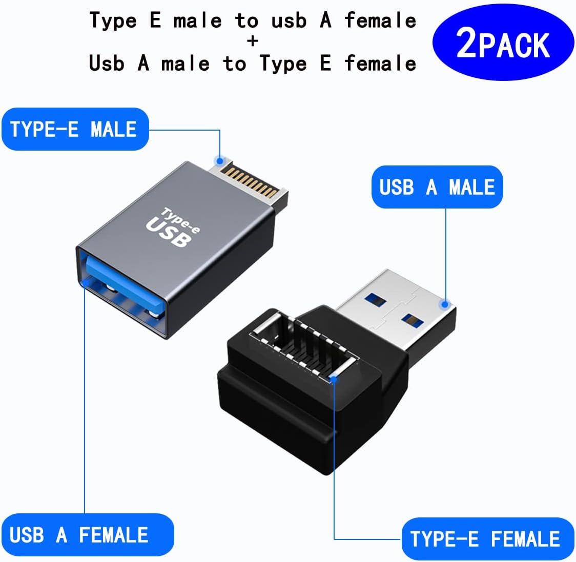 USB 3.0 Type A to Type E Extension Adapter, Key-A Type-E Male Port to USB A Female Port and Type E Female/USB A Male Internal Adapter Cable