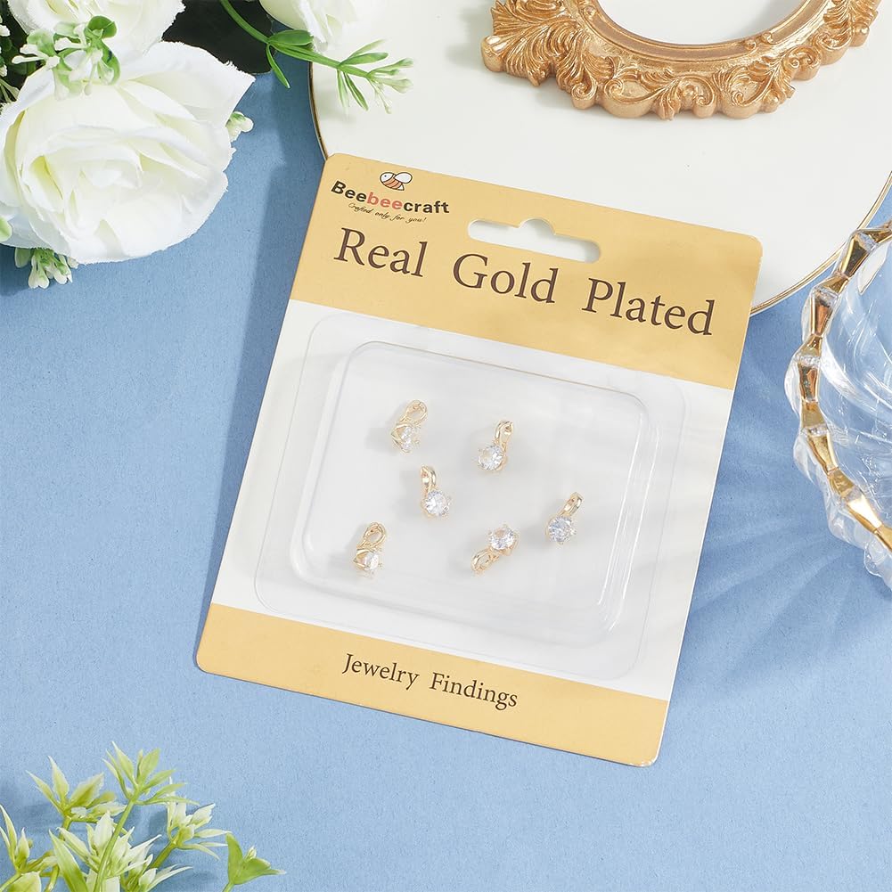 Beebeecraft 1 Box 8Pcs Clear Round Cubic Zirconia Charms 18K Gold Plated Diamond Charms with Fold-Over Clasp for Necklace Pendant Jewelry Making - Image 6